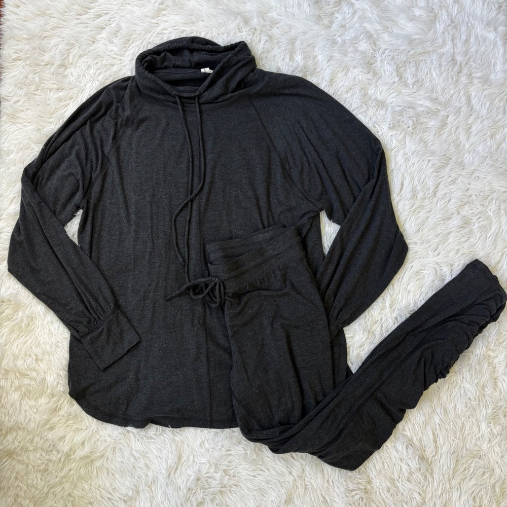 Daily Practice Anthropologie Womens 2 Piece Set Charcoal Gray Cowl Neck Sz L M